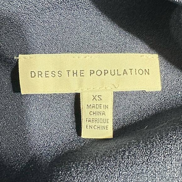 Dress the Population Iris Slit Crepe Gown Women's XS Navy Blue Sleeveless NWOT - Picture 7 of 13